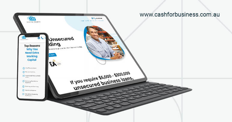 A laptop and a phone showing the Cash for Business Website